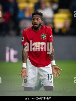 Watford, UK. 22 Dez, 2019. Fred von Manchester United in der Premier League Match zwischen Watford und Manchester United an der Vicarage Road, Watford, England am 22. Dezember 2019. Foto von Andy Rowland. Credit: PRiME Media Images/Alamy leben Nachrichten Stockfoto