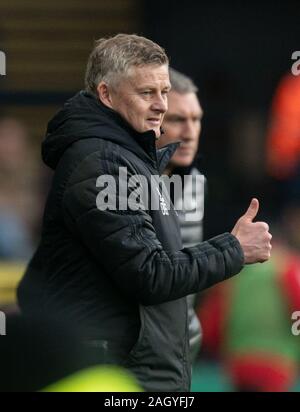 Watford, UK. 22 Dez, 2019. Man Utd manager Ole Gunnar Solskjær während der Premier League Match zwischen Watford und Manchester United an der Vicarage Road, Watford, England am 22. Dezember 2019. Foto von Andy Rowland. Credit: PRiME Media Images/Alamy leben Nachrichten Stockfoto