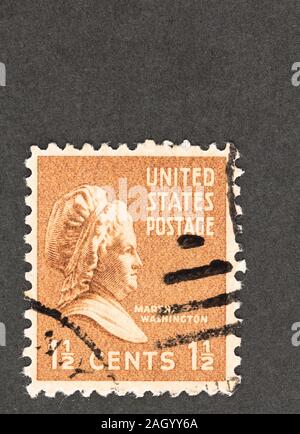 Martha Washington auf braun United States Stempel als Teil der Präsidentschaftswahlen von 1938. Scott #805. Stockfoto