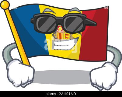 Super coole Flagge andorra Blättern Zeichen mit schwarzen Gläsern Stock Vektor