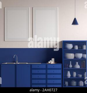 Mock up Titelbild im skandinavischen Stil Küche. 3D-Darstellung Stockfoto