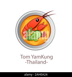 Blick von oben auf die beliebte Speisen von Thailand, Tom Yum Kung, im Cartoon vektor design Stock Vektor