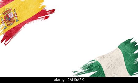 Flagge von Spanien und Nigeria auf weißem Hintergrund Stockfoto