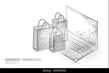 Shopping Bag Low Poly Design 3D. Online shop smartphone Markt Technologie. Vector Illustration Stock Vektor