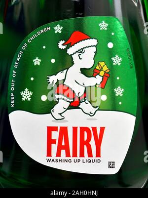 Fairy Geschirrspülmittel Flasche Weihnachten Winter Verpackung Stockfoto