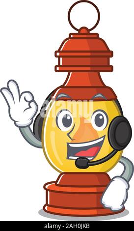 Cute Laterne Blättern Cartoon Character Design tragen Kopfhörer Stock Vektor