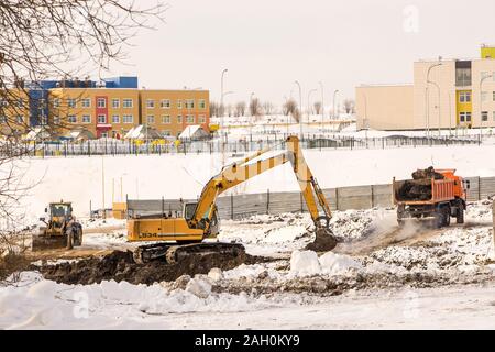 Im Winter gut Arbeiten auf der Baustelle durchgeführt. Stockfoto