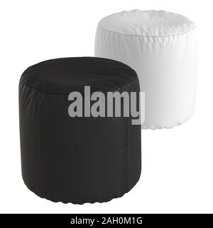 Zwei runde weiche Leder Hocker auf weißem Hintergrund. 3D-Rendering Stockfoto