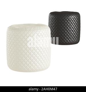 Zwei Leder Hocker mit einem rautenförmigen Muster auf weißem Hintergrund. 3D-Rendering Stockfoto