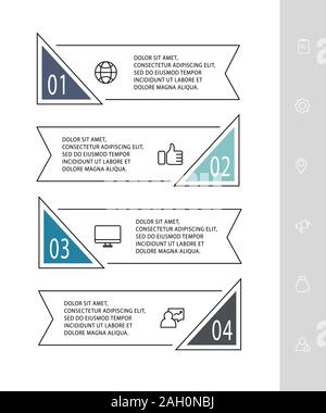 Vektor Infografik flachbild Vorlage. Form mit Symbolen für vier Diagramme, Graphen, Flussdiagramm, Timeline, Marketing, Präsentation. Business Konzept mit 4 Stock Vektor