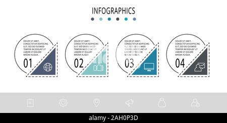 Vektor flachbild Vorlage Kreis Infografiken. Business Konzept mit 4 Optionen und Pfeile. Vier Schritte für Inhalte, Marketing, Präsentation, Grafik, Diagramme Stock Vektor