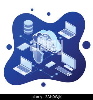 Die Cloud Computing-Technologie Isometrische Stock Vektor