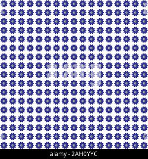 Florales Muster mit blauen Sternen auf weißem Hintergrund Stockfoto