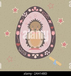 Festliche Osterei mit niedlichen Charakter in Funny Dress. Von Ostern Tier Sammlung. Kreative Karte. Vector Illustration. Stock Vektor