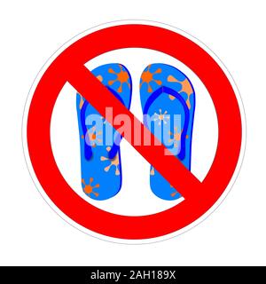 Warnung banner Keine offenen Schuhe, nicht erlaubt flip flops Hausschuhe roten Symbol, verbot Verbotsschild Stockfoto