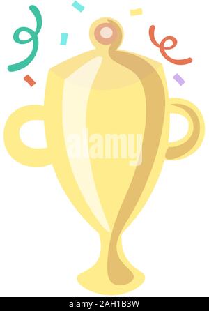 Trophy Cup Vector Flachbild cartoon Ikone mit Feier funkelt und Bänder. Award Symbol auf weißem Hintergrund für App., Grafik- und Webdesign, Cartoon Stock Vektor