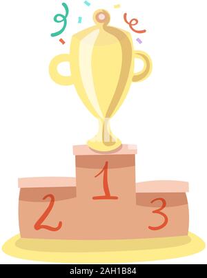 Trophy Cup Vector Flachbild cartoon Ikone mit Feier funkelt und Bänder. Award Symbol auf weißem Hintergrund für App., Grafik- und Webdesign, Cartoon Stock Vektor