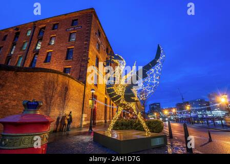 Liverpool Albert Dock komplex Weihnachtsbeleuchtung. Stockfoto