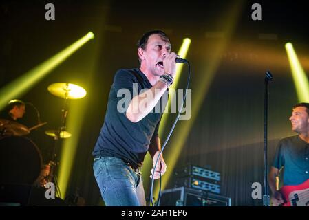 Manchester, Großbritannien. Dezember 2019 21. Rick Witter, Paul Banks, Tom Gladwin, Joe Johnson und Alan Leach der Band Shed Seven am Manchester O2 Victoria Warehouse auf ihrer jährlichen Shedcember UK Tour, Manchester 2019-12-21. Credit: Gary Mather/Alamy leben Nachrichten Stockfoto