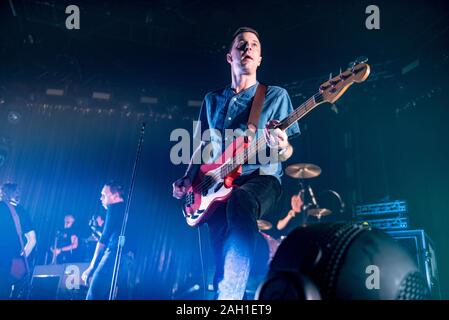 Manchester, Großbritannien. Dezember 2019 21. Rick Witter, Paul Banks, Tom Gladwin, Joe Johnson und Alan Leach der Band Shed Seven am Manchester O2 Victoria Warehouse auf ihrer jährlichen Shedcember UK Tour, Manchester 2019-12-21. Credit: Gary Mather/Alamy leben Nachrichten Stockfoto