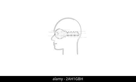 Futuristische cyber Datenschutz Schlüssel in Kopf futuristische 3D Rendering Illustration. Abstrakte Digitale intro Hintergrund. Konzept der Verschlüsselung, Kodierung, ai, Ziffer Stockfoto