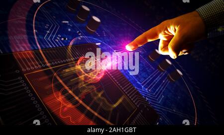 Futuristische cyber Datenschutz Schlüssel in Head 3D Rendering Illustration. Abstrakte Digitale Konzept der Verschlüsselung, Kodierung, ai, Digital Mind und private Daten secu Stockfoto