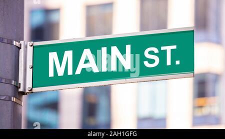 Main Street, City Centre downtown, grüne Farbe, Blur Hochhäusern Hintergrund Stockfoto