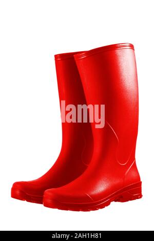 Paar rubberred Stiefel isoliert auf weißem Stockfoto