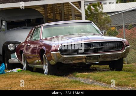 Jahrgang 1967 Ford Thunderbird vor der Garage geparkt Stockfoto