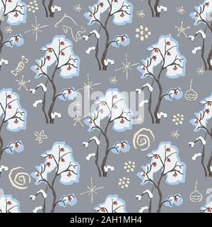 Nahtlose Muster mit hand Sträucher mit Beeren gezeichnet. Winter/Weihnachten Themen. Wiederholen winter baum Muster. Vector Illustration Stock Vektor