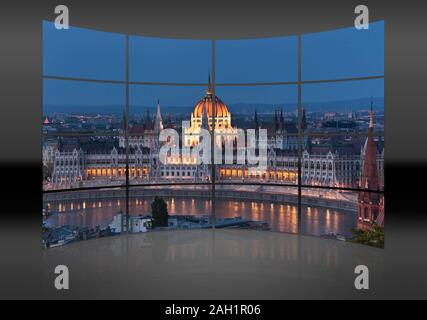 Blick über die Donau auf die weltweit größte Parlament, 268 Meter lang, 118 Meter breit, Budapest, Ungarn, Europa