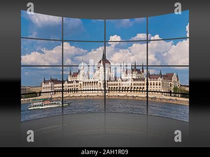 Blick über die Donau auf die weltweit größte Parlament, 268 Meter lang, 118 Meter breit, Budapest, Ungarn, Europa Stockfoto