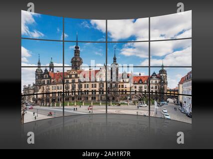 Eine gekrümmte Wand. 16 kleine Bilder geben ein ganzes Bild. Zu er Dresden Royal Palace, Dresden, Sachsen, Deutschland, Europa Stockfoto