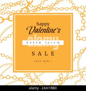 Happy Valentines Tag Verkauf Angebot Banner, Poster oder Flyer Design mit Herz gelb Ketten Hintergrund Liebe. Quadratischen Rahmen. Romantische banner Vorlage. Stock Vektor