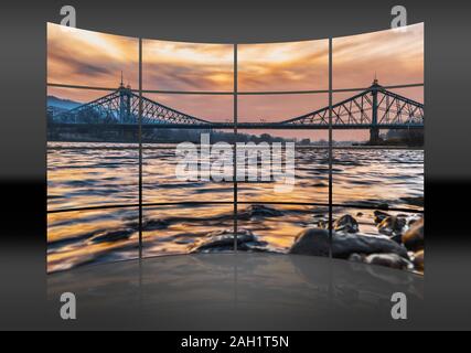 Blick über die Elbe auf der Loschwitzer Elbbrücke "Blaues Wunder", eröffnet 1893, Dresden, Sachsen, Deutschland, Europa Stockfoto