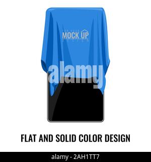 Blauer Seide Tuch auf dem Smartphone abgedeckt. Cartoon Stil Hand gezeichnet flach und farbe Stil Vector Illustration. Stock Vektor