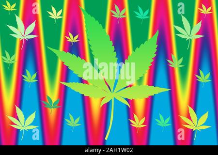 Eine abstrakte psychedelischen Cannabis leaf Hintergrundbild. Stockfoto