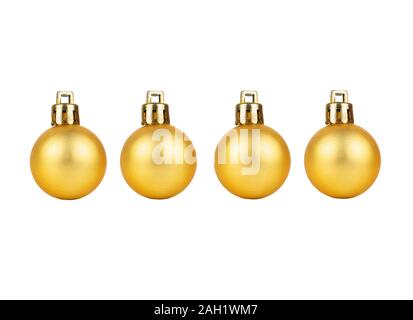Vier goldene Weihnachtskugeln isoliert auf weißem Hintergrund Stockfoto