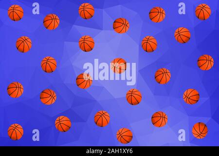 Bunte zine Retro-stil fallende Basketbälle Animation auf einem blauen geometrischen Hintergrund Stockfoto