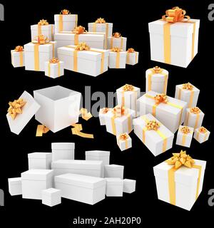 Weihnachtsgeschenke Hintergrund mit Goldband - 3D-Rendering Stockfoto