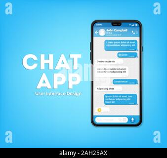 UI UX Telefon chat Blue-Schnittstelle. Sms Handy. Text Messaging bubles in mobilen Anwendungen auf einem Smartphone, Vektor Stock Vektor