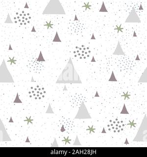 Süße Muster mit goldenen Dreiecke mit Pastell-blaue Streifen. beige Hintergrund mit kleinen Punkten. Hand gezeichnet. Stock Vektor