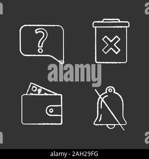 UI/UX chalk Symbole gesetzt. Live Chat, für immer löschen, Zahlung, Benachrichtigungen aus. Isolierte vektor Tafel Abbildungen Stock Vektor