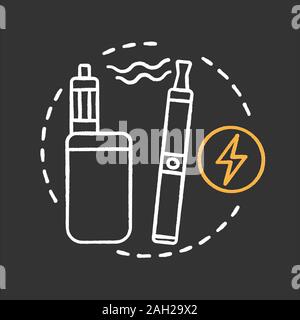 Vape shop Chalk Konzept Symbol. Vape pen und Box mod. Alternative rauchen Idee. E-Zigaretten. Vektor isoliert Tafel Abbildung Stock Vektor