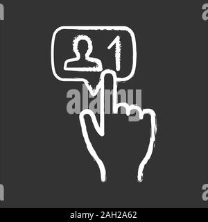 Neue follower" klicken Sie auf Chalk Symbol. Social media Teilnehmer. Neuen Freund. Hand drücken der Taste. Isolierte vektor Tafel Abbildungen Stock Vektor