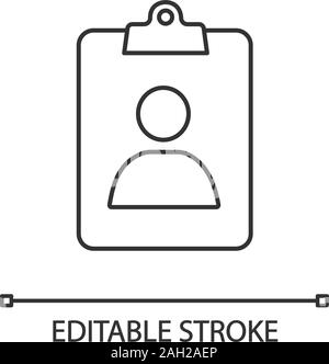 Zuordnung Ind lineare Symbol. CV. Dünne Linie Abbildung. Die Informationen der Benutzer. Profil. Patient Card. Kontur Symbol. Vektor isoliert Umrisse zeichnen. Bearbeiten Stock Vektor