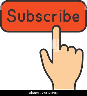 Abonnieren klicken Sie auf die Schaltfläche Farbe klicken. Abonnement. Social Media App. Hand drücken der Taste. Isolierte Vector Illustration Stock Vektor