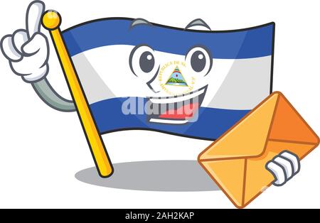 Happy Face Flagge nicaragua Blättern Maskottchen Design mit Umschlag Stock Vektor