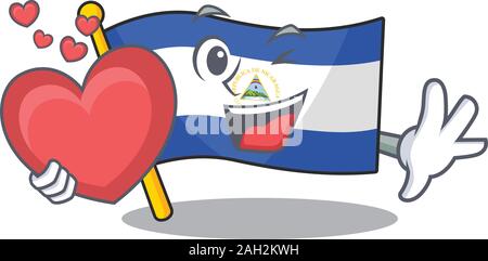 Funny Face Flagge nicaragua Blättern Zeichentrickfigur mit Herz Stock Vektor