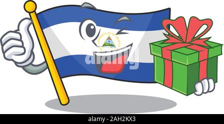 Happy Face Flagge nicaragua Blättern Charakter mit Geschenkbox Stock Vektor